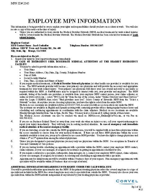 Employee MPN Information (MPN ID# 2345) (MUST POST NEXT TO #15)